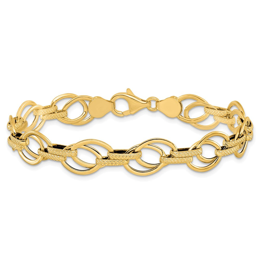 14K Polished and Textured Fancy Link Bracelet