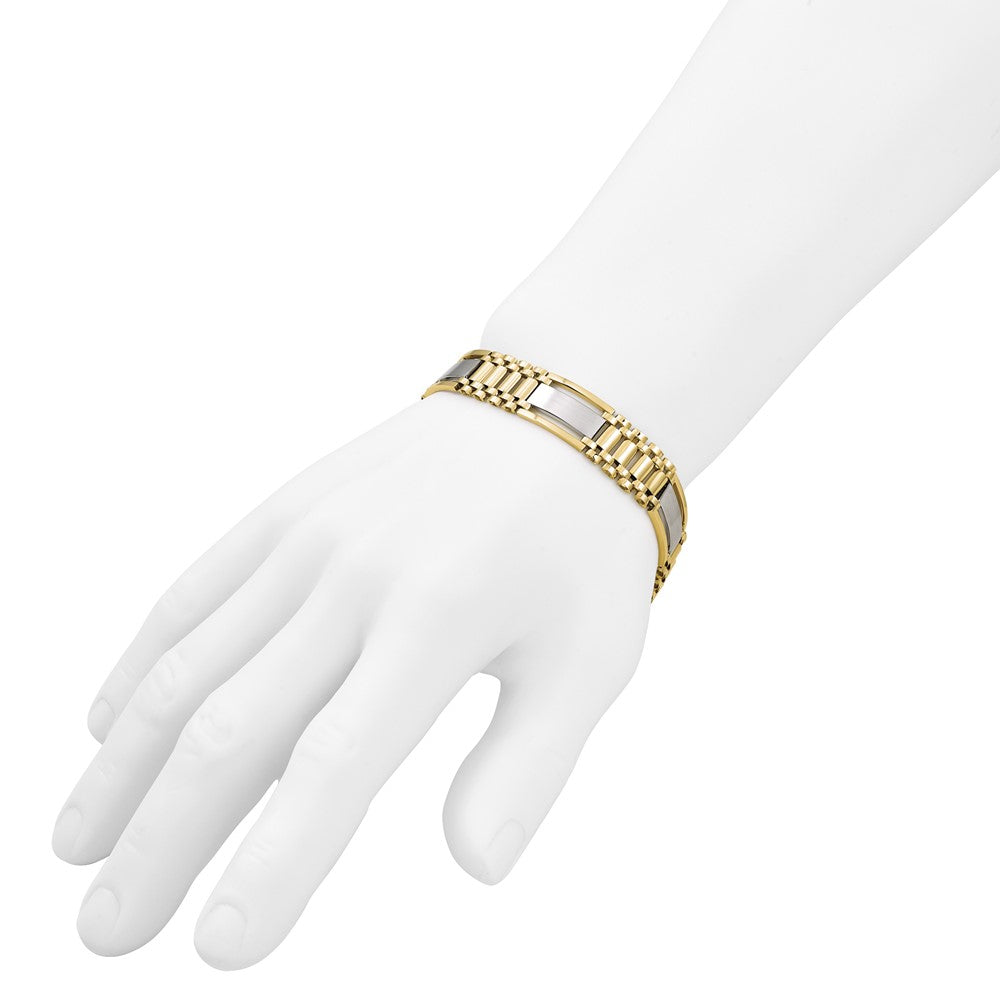 14K Two-tone Polished and Satin Men's Bracelet
