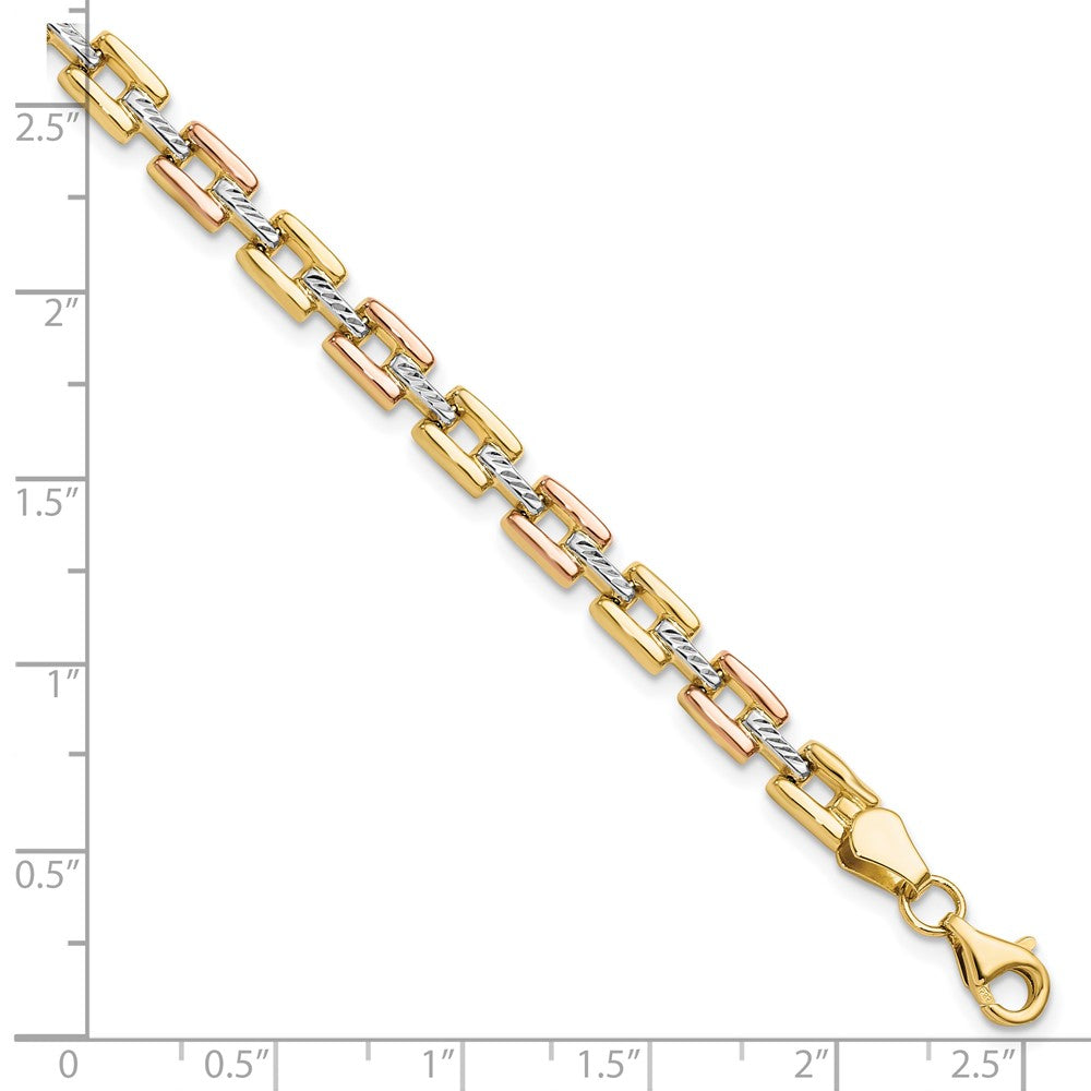 14K with White and Rose Rhodium Diamond-cut Fancy Bracelet