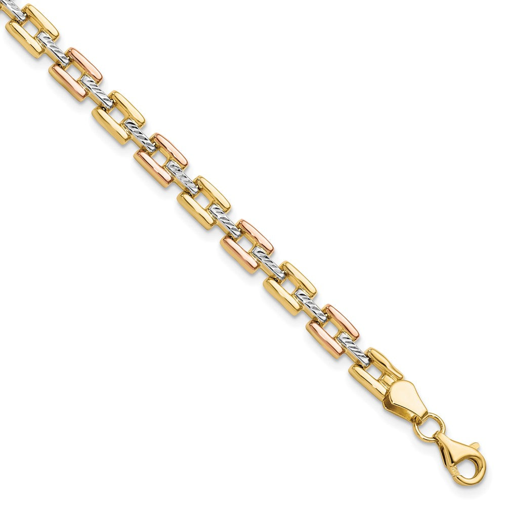 14K with White and Rose Rhodium Diamond-cut Fancy Bracelet