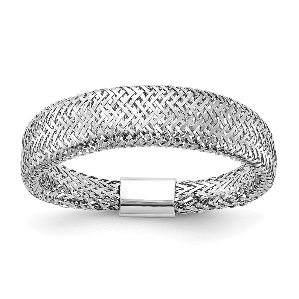 14K with Rhodium Mesh Tapered Stretch Ring