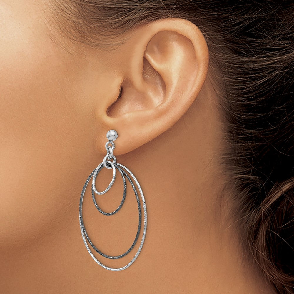SS and Ruthenium Plated Diamond-cut Post Hoop Earrings