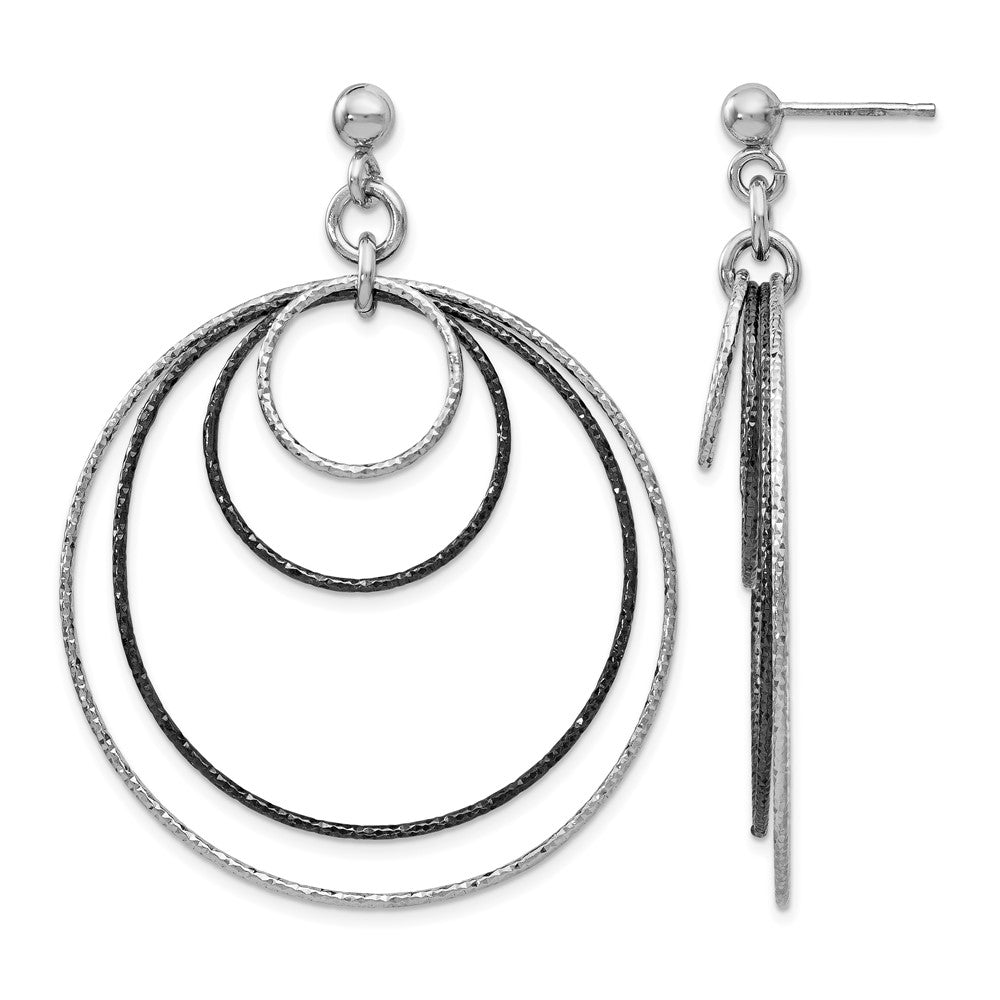 SS and Ruthenium Plated Diamond-cut Post Hoop Earrings