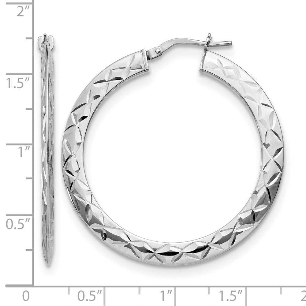 Sterling Silver Rhodium-plated Polished & Diamond-cut Hoop Earrings