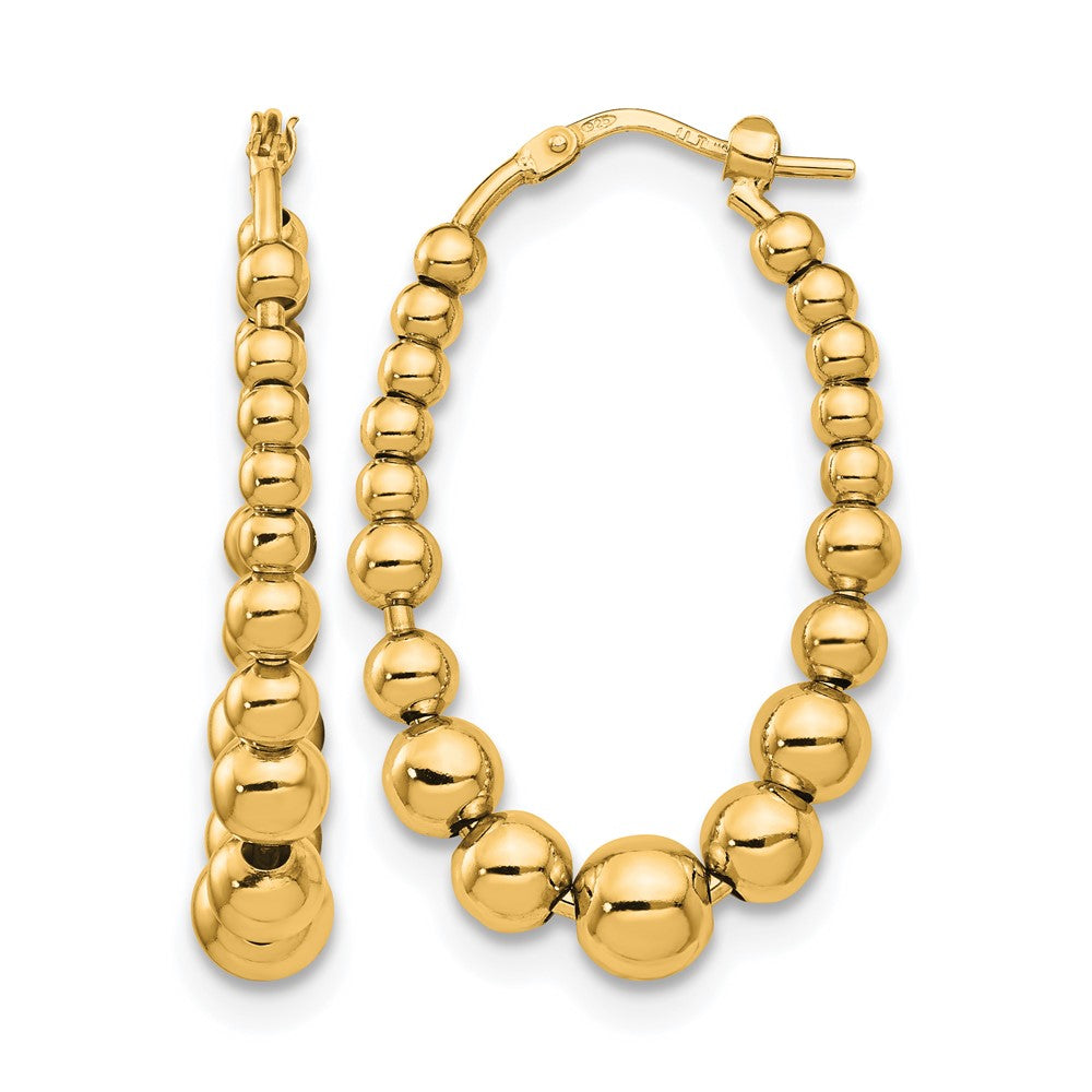 Sterling Silver Gold-plated Polished Beaded Hoop Earrings