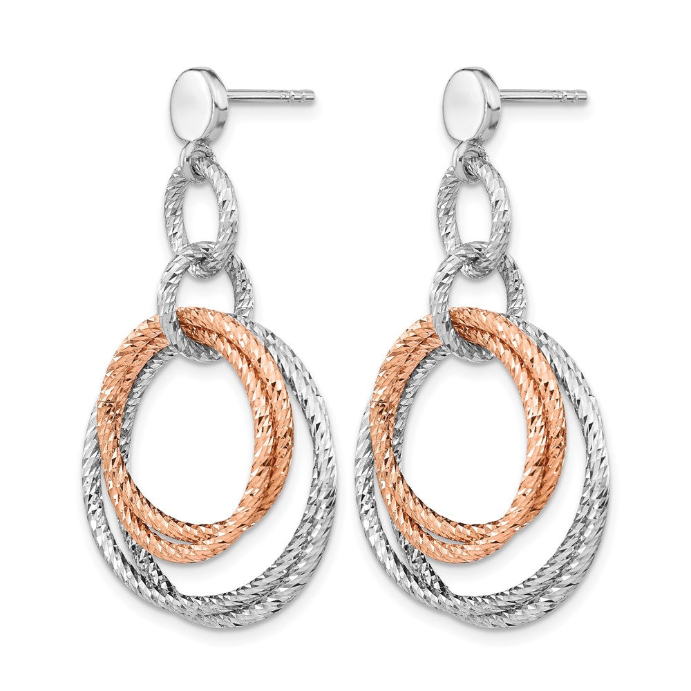 Sterling Silver Rose Gold-plated Rh-plated Diamond-cut Post Dangle Earring