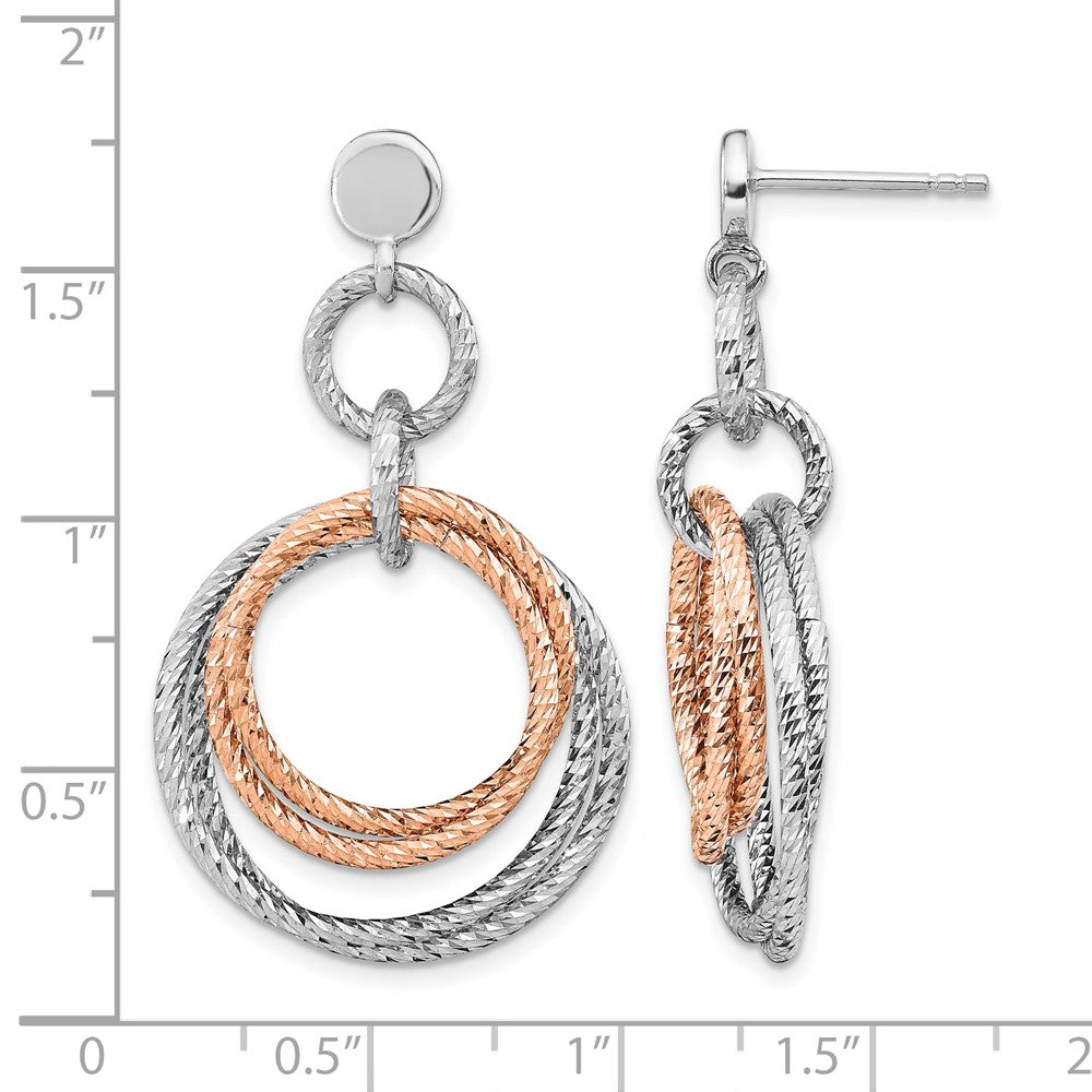 Sterling Silver Rose Gold-plated Rh-plated Diamond-cut Post Dangle Earring