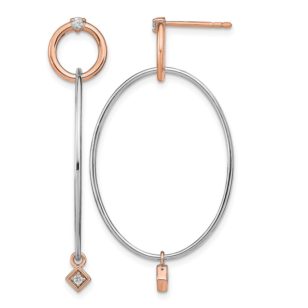 Sterling Silver Rose Gold-plated Rhd-plat CZ Post Dangle Earrings