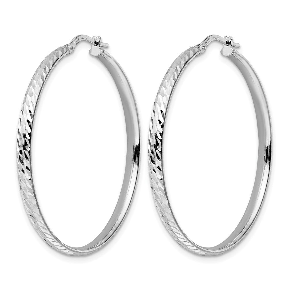 Sterling Silver Rhod-plated Polished Diamond-cut Hoop Earrings