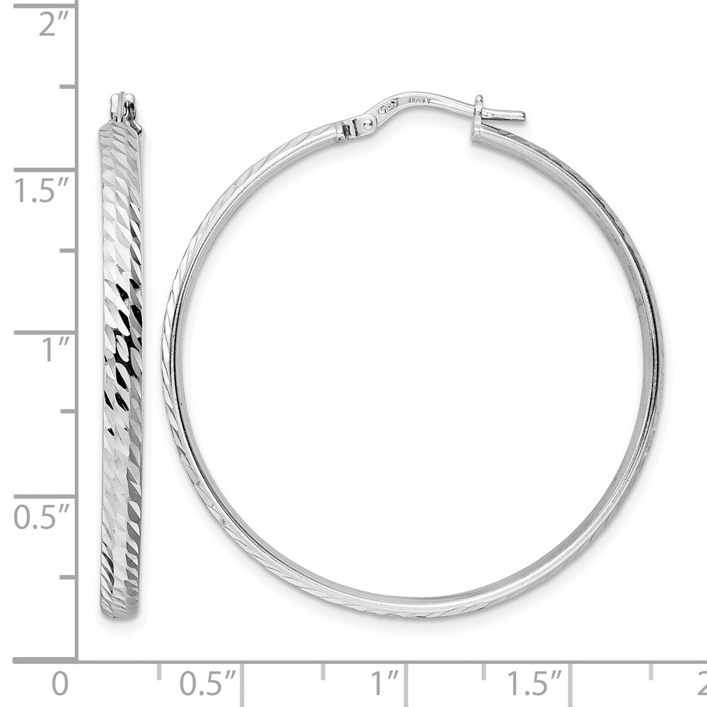 Sterling Silver Rhod-plated Polished Diamond-cut Hoop Earrings