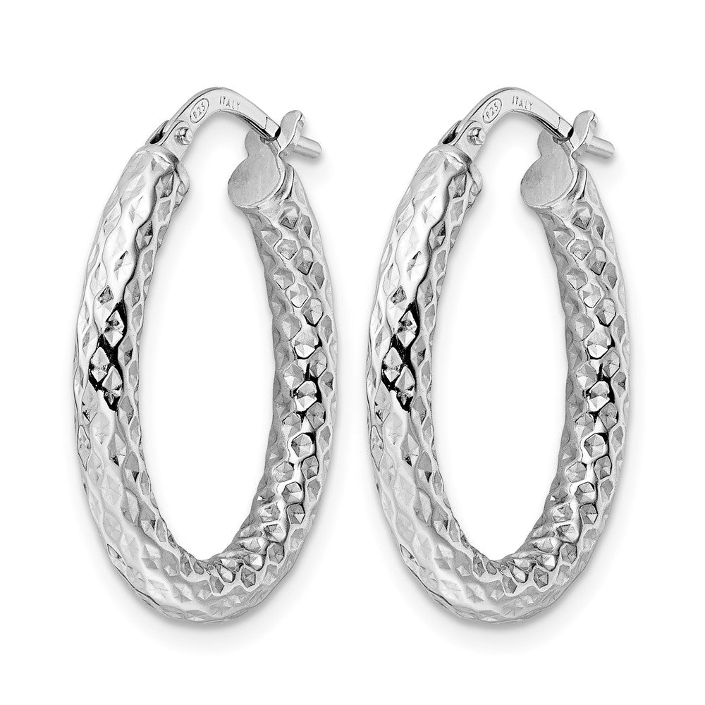 Sterling Silver Rhod-plated Polished Diamond-cut Hoop Earrings