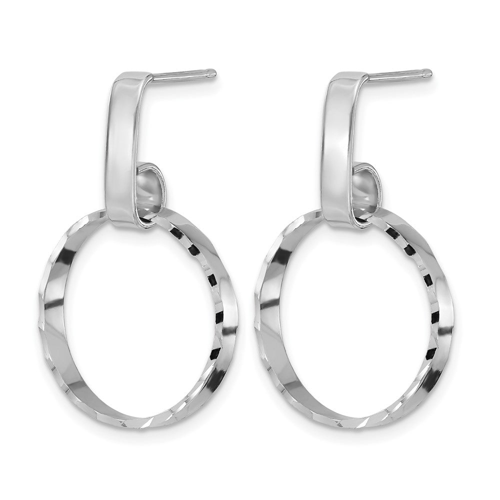 Sterling Silver Rhodium-plated Diamond-cut Circles Post Dangle Earrings