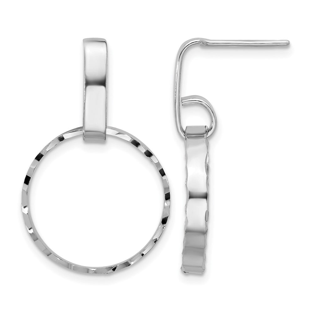 Sterling Silver Rhodium-plated Diamond-cut Circles Post Dangle Earrings