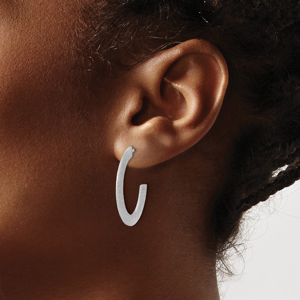 Sterling Silver Rhodium-plated Scratch Finish J-Hoop Post Earrings