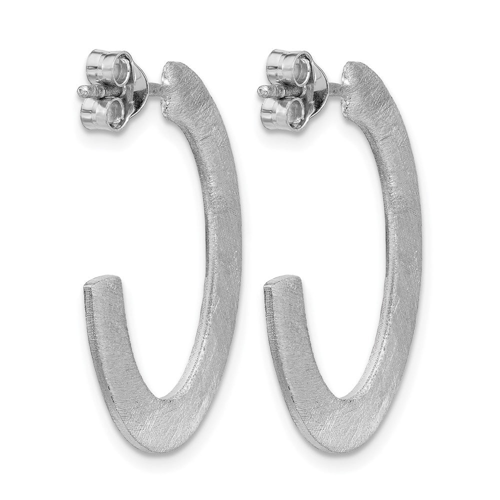 Sterling Silver Rhodium-plated Scratch Finish J-Hoop Post Earrings