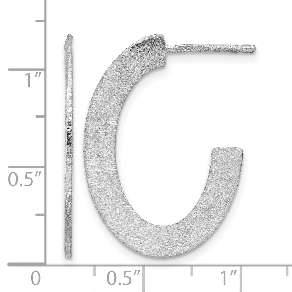 Sterling Silver Rhodium-plated Scratch Finish J-Hoop Post Earrings