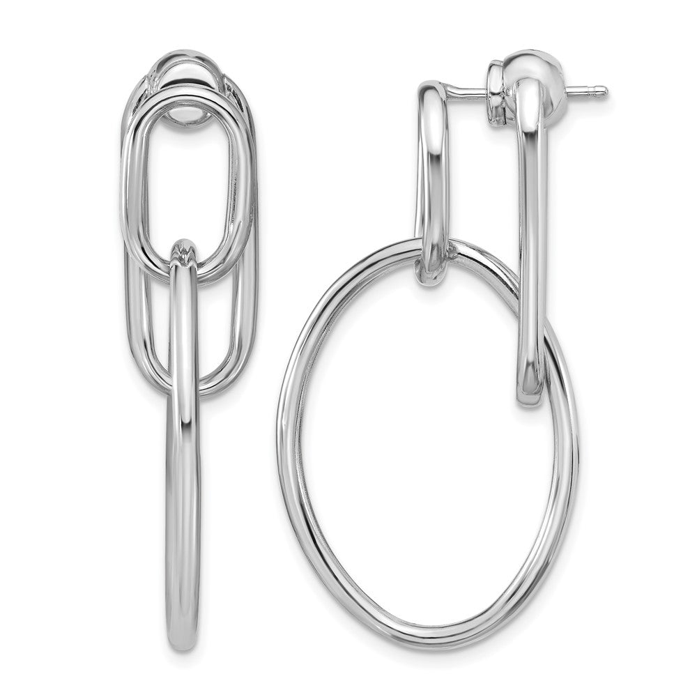 SS Rhodium-plated Polished Front/Back Oval Dangle Post Earrings