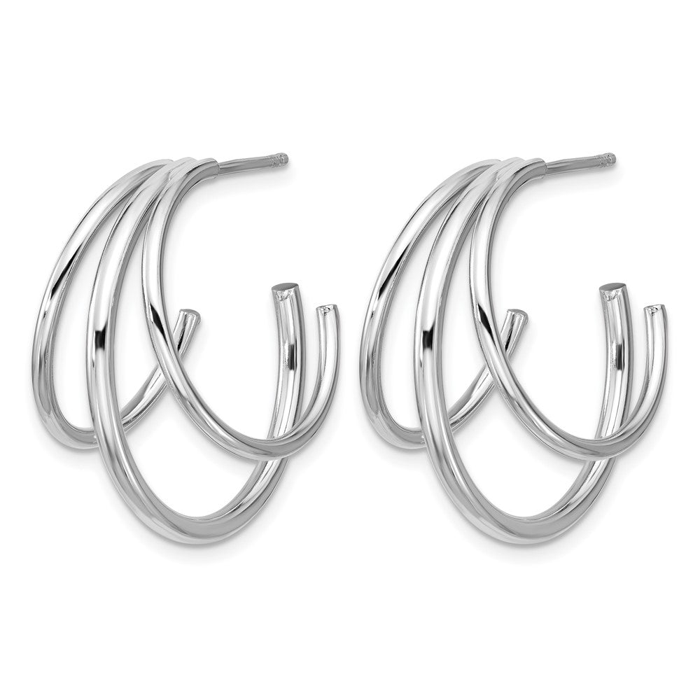 Sterling Silver Rhodium-plated Polished 3-row J-hoop Post Earrings
