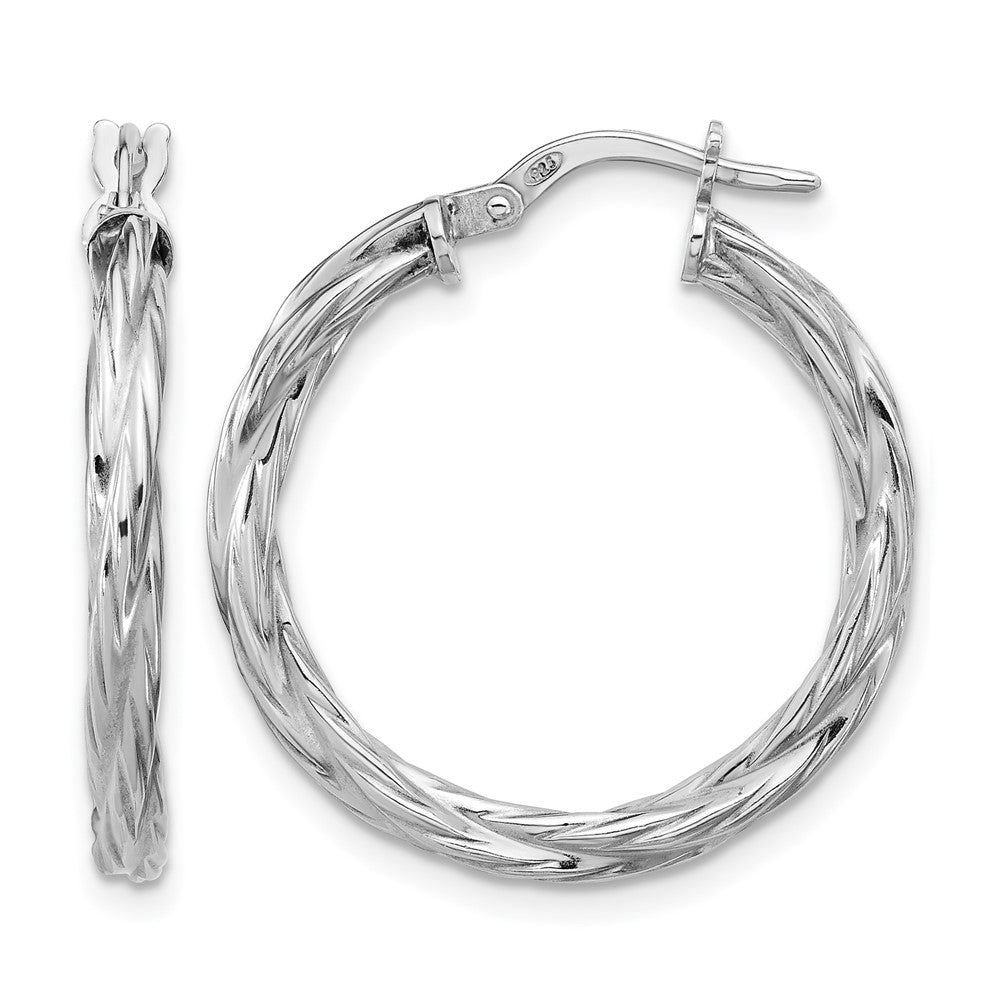 Sterling Silver Rhodium-plated Polished Twisted Hoop Earrings