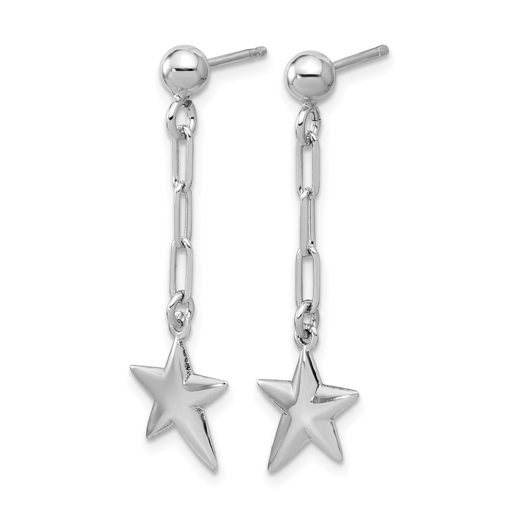 SS Rhodium-plated Polished Star Link Dangle Post Earrings