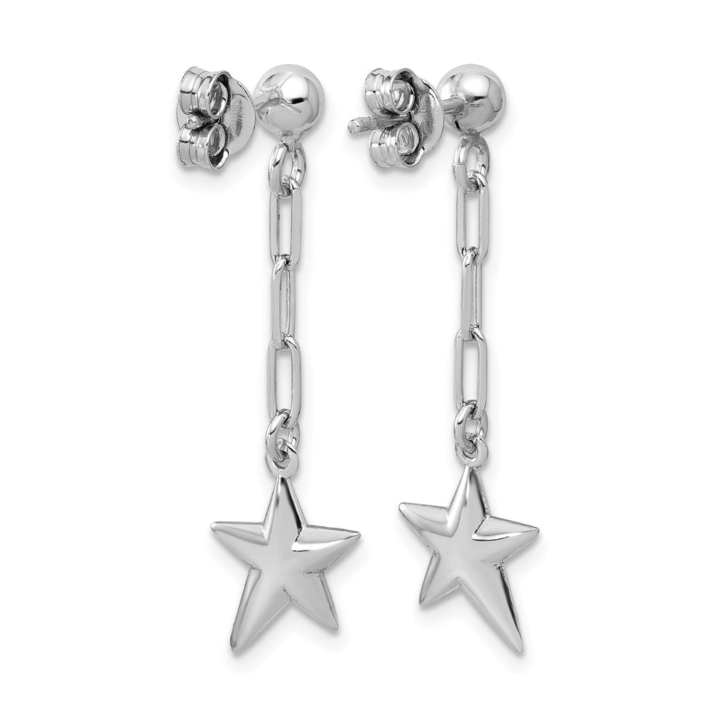 SS Rhodium-plated Polished Star Link Dangle Post Earrings