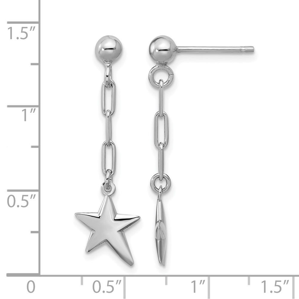 SS Rhodium-plated Polished Star Link Dangle Post Earrings