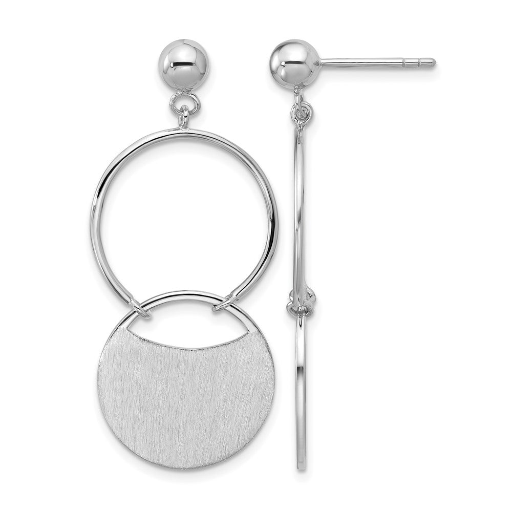 SS Rhodium-plated Polished/Brushed Circles Dangle Post Earrings