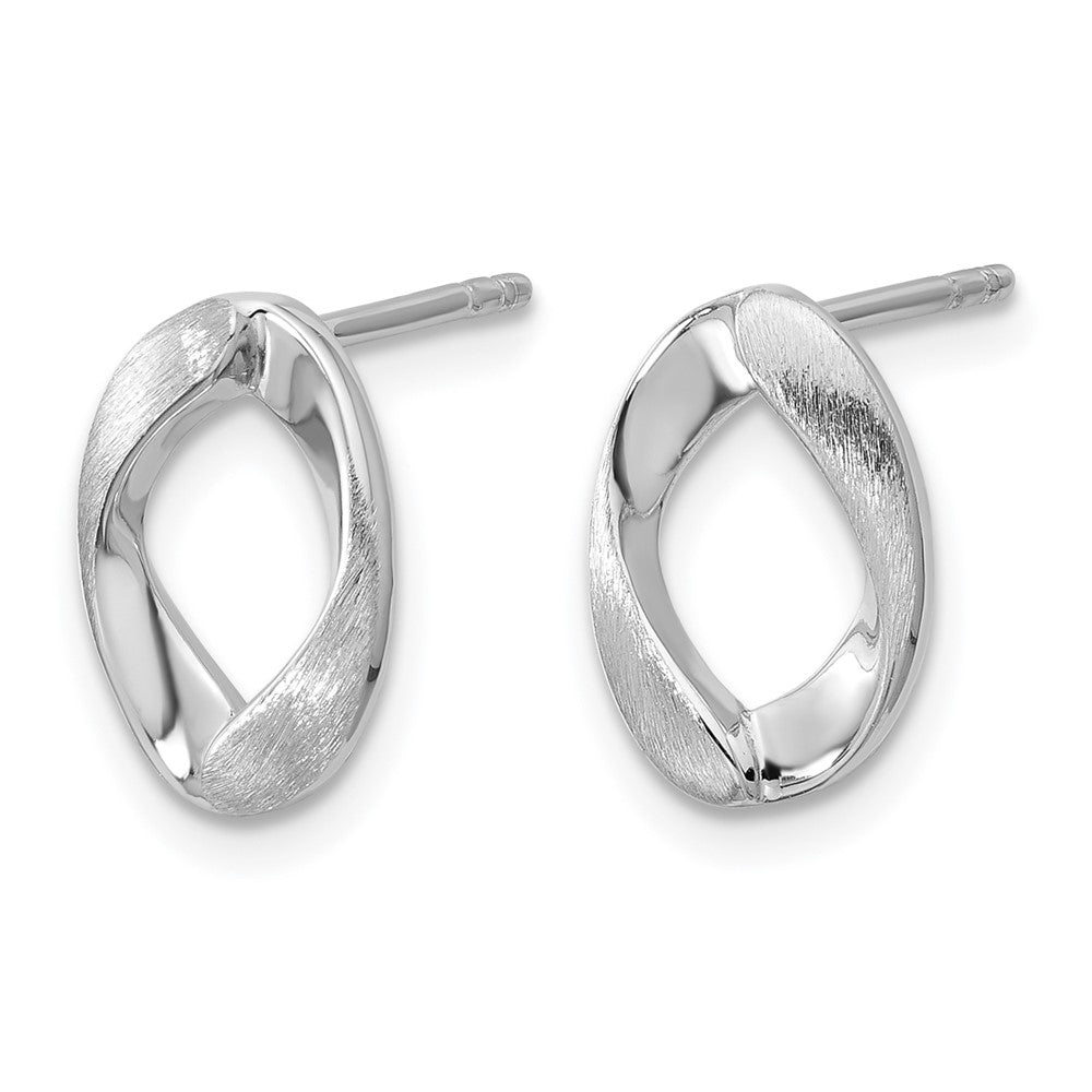 Sterling Silver Rhodium-plated Polish/Brushed Oval Post Earrings