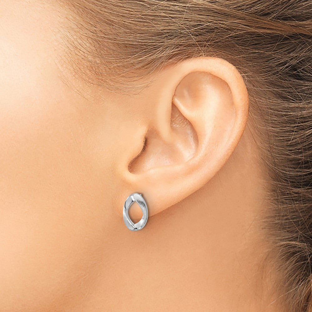 Sterling Silver Rhodium-plated Polish/Brushed Oval Post Earrings