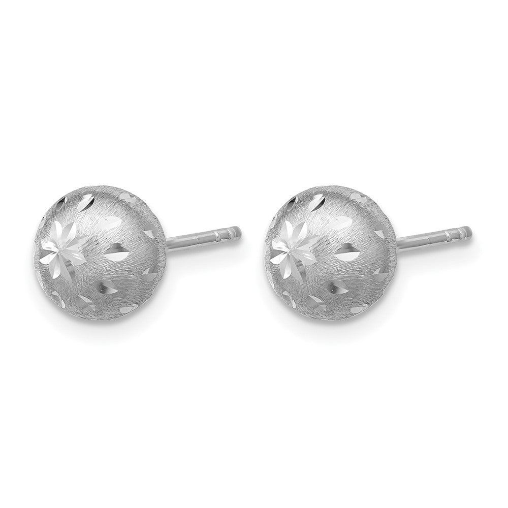 SS Rhodium-plated Polished/Brushed/Dia-cut Ball Post Earrings
