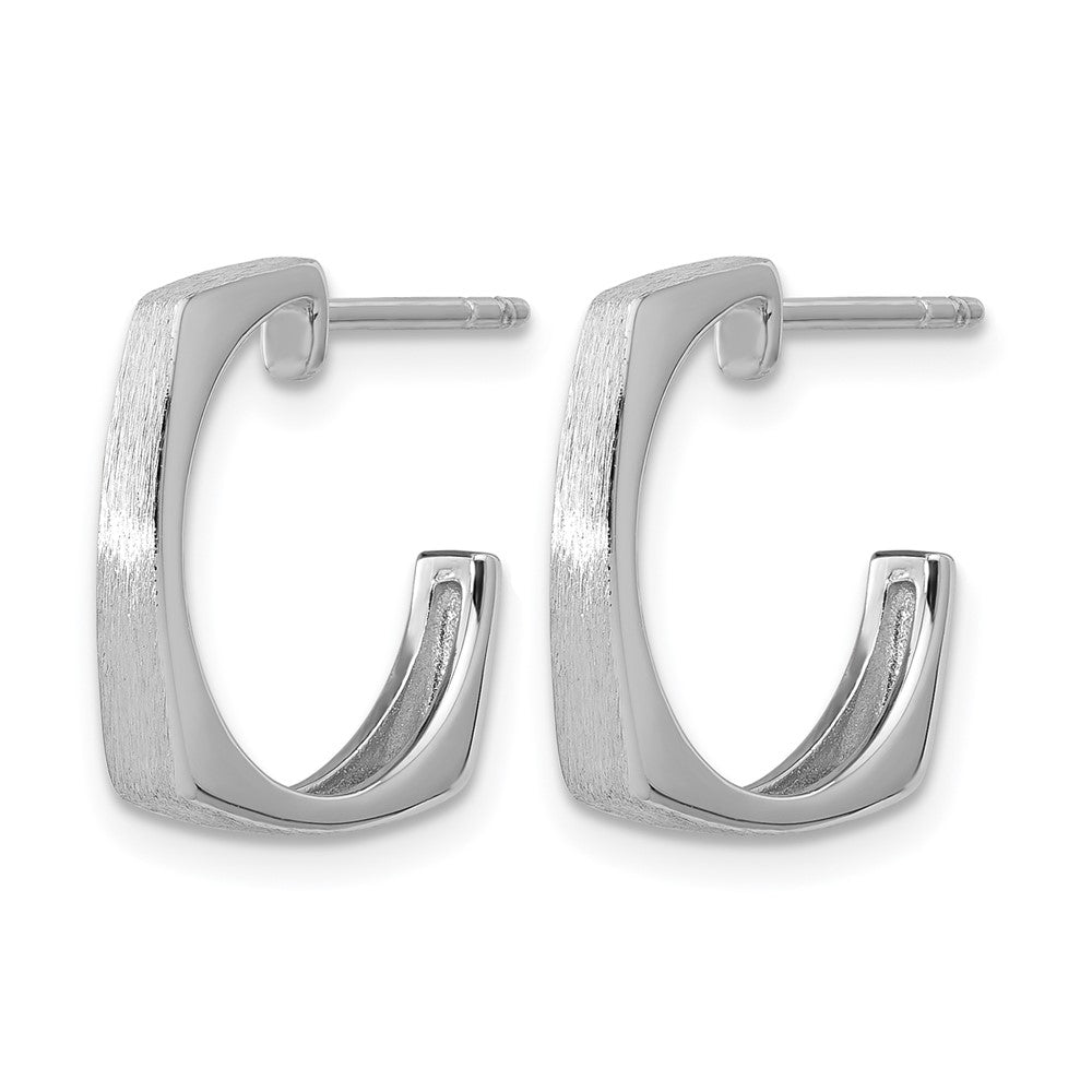 SS Rhodium-plated Polished/Brushed Square J-Hoop Post Earrings