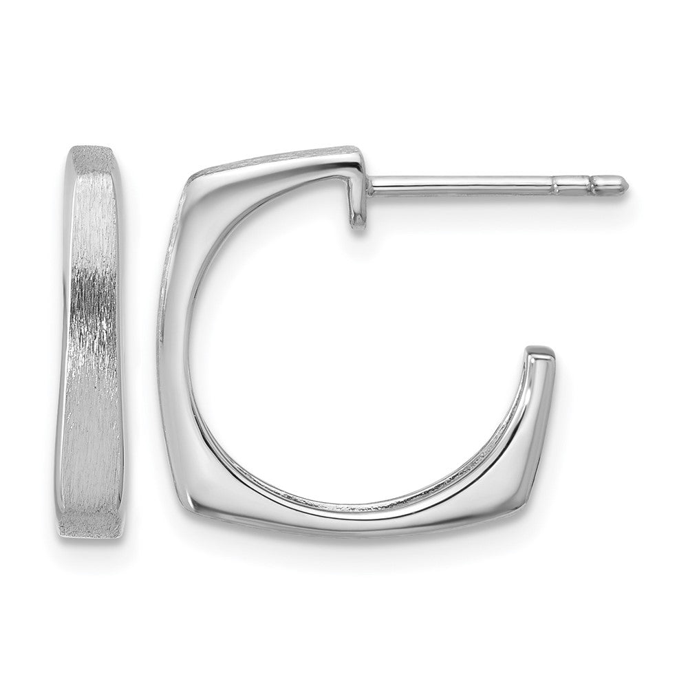 SS Rhodium-plated Polished/Brushed Square J-Hoop Post Earrings