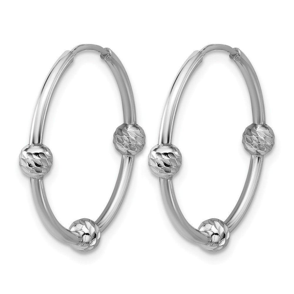 SS Rhodium-plated Polished/Dia-cut Beads Endless Hoop Earrings