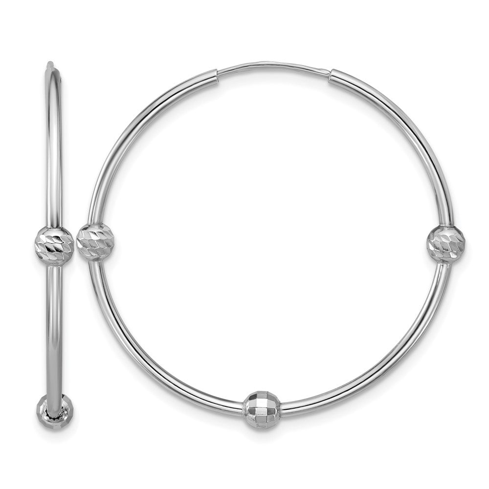SS Rhodium-plated Polished/Dia-cut Beads Endless Hoop Earrings