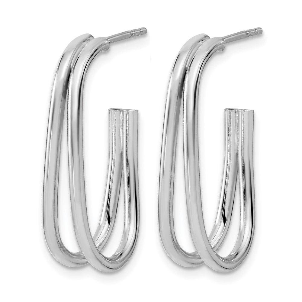 Sterling Silver Rhodium-plated Polished Oval J-Hoop Post Earrings