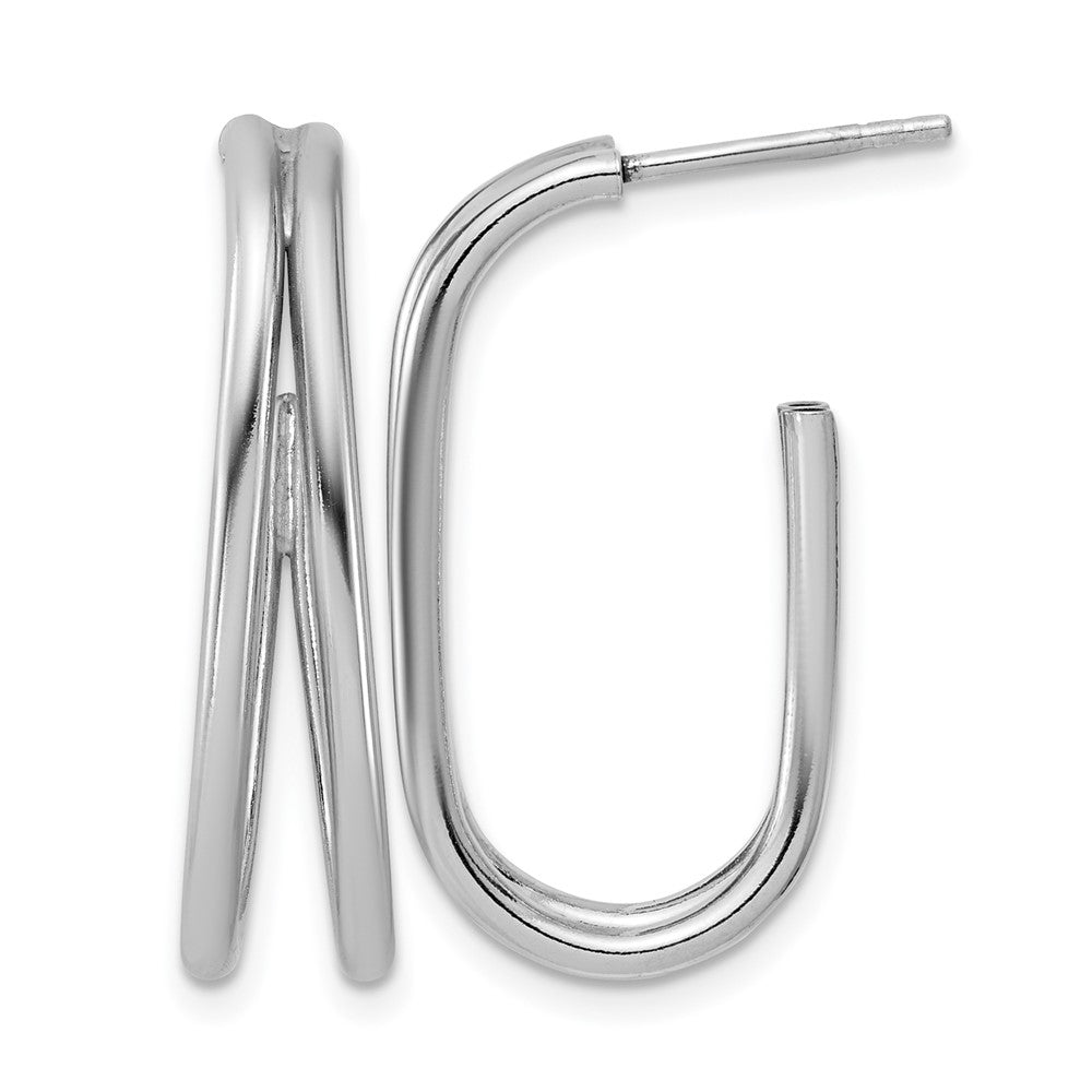 Sterling Silver Rhodium-plated Polished Oval J-Hoop Post Earrings