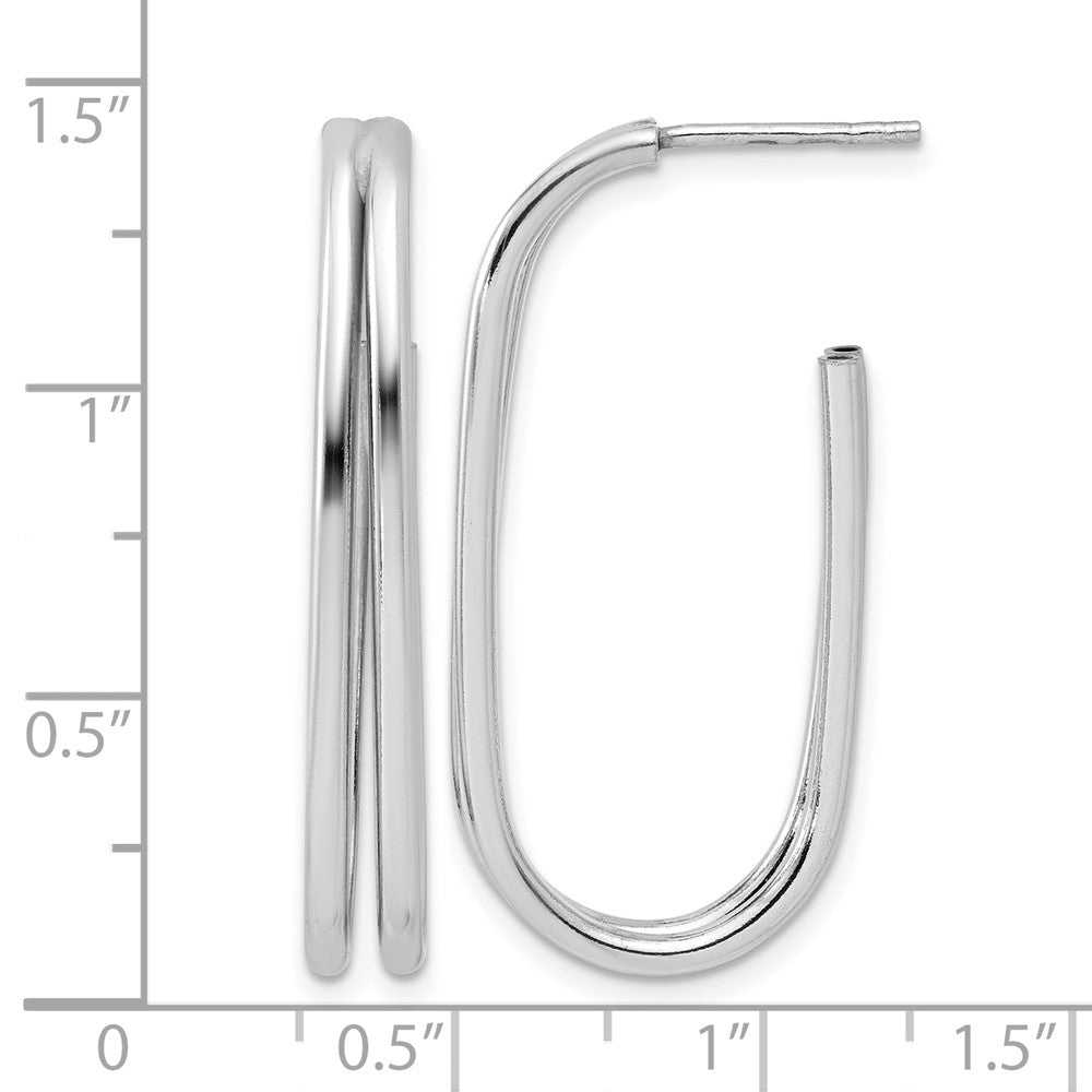Sterling Silver Rhodium-plated Polished Oval J-Hoop Post Earrings
