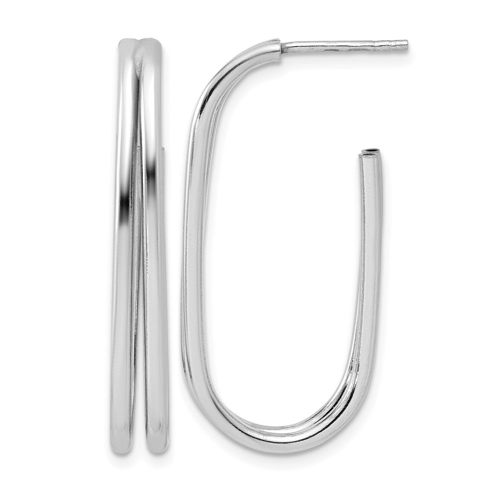 Sterling Silver Rhodium-plated Polished Oval J-Hoop Post Earrings