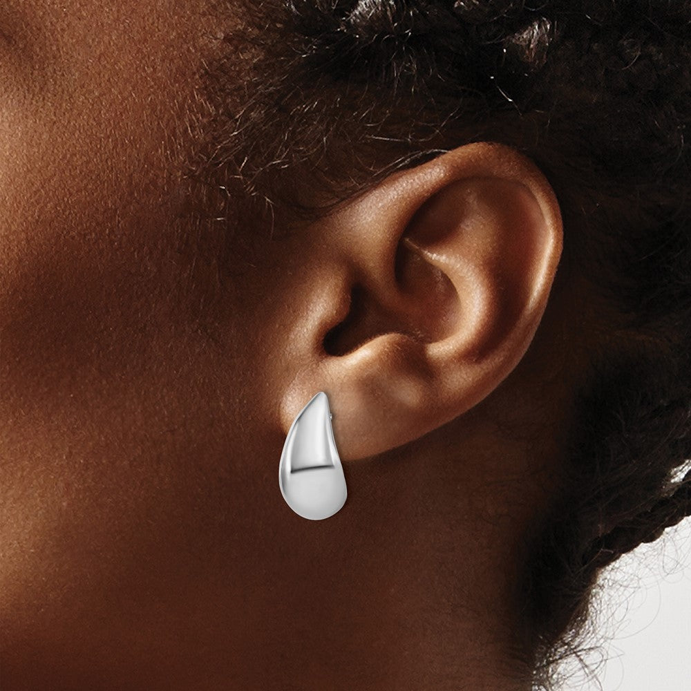 Sterling Silver Rhodium-plated Polished Puff Teardrop Post Earrings