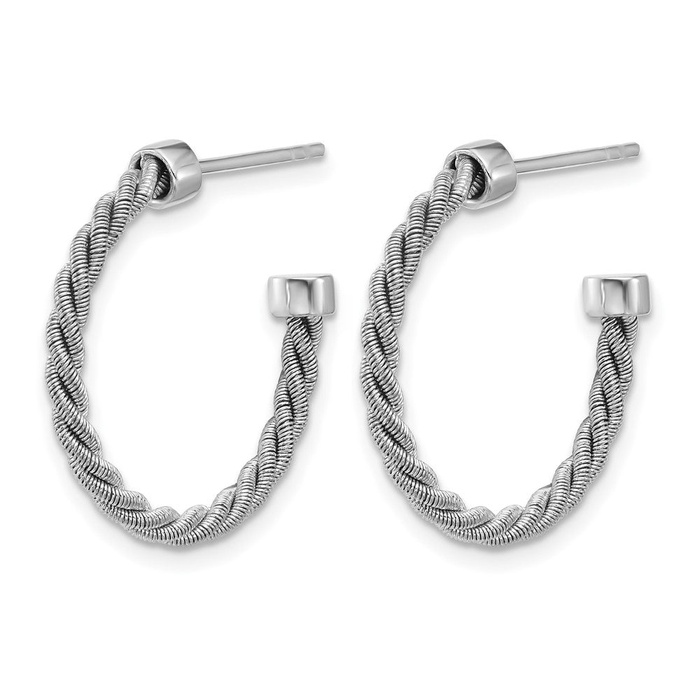 SS Rhodium-plated Polished and Twisted 22mm Post J-Hoop Earrings