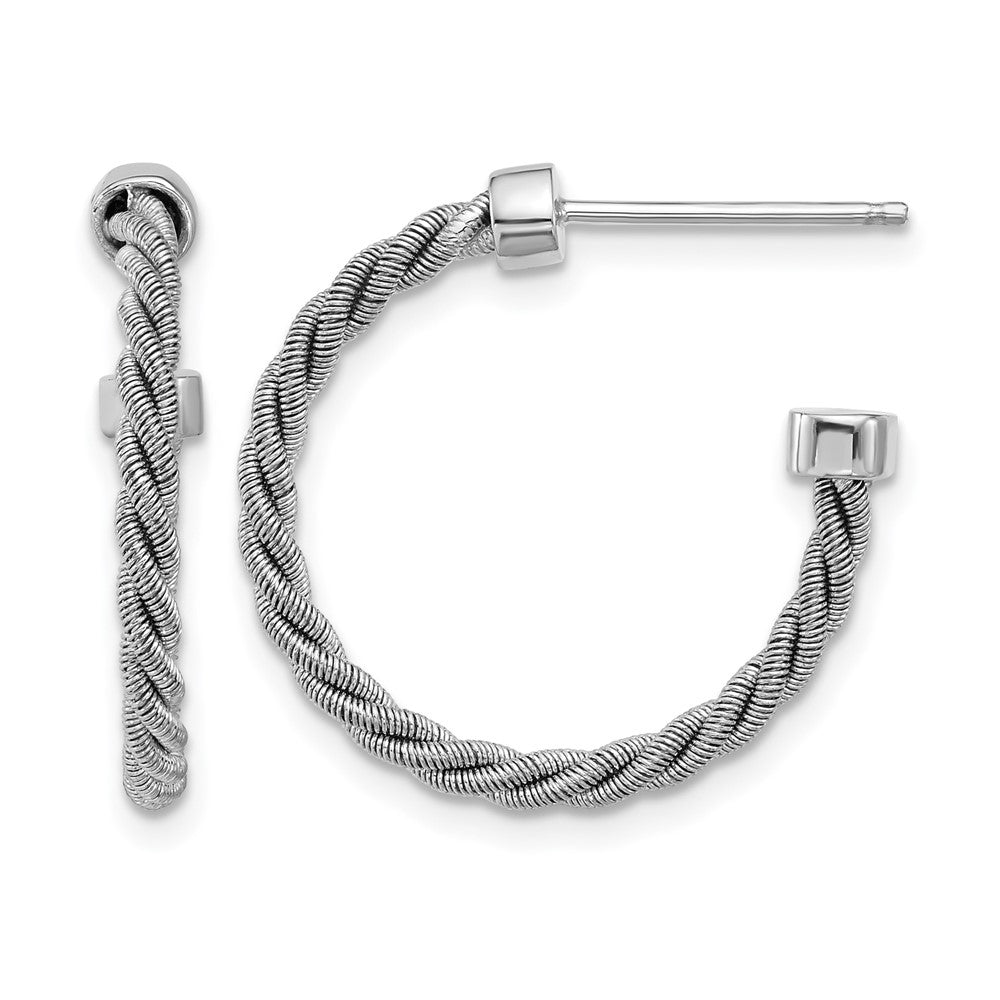 SS Rhodium-plated Polished and Twisted 22mm Post J-Hoop Earrings
