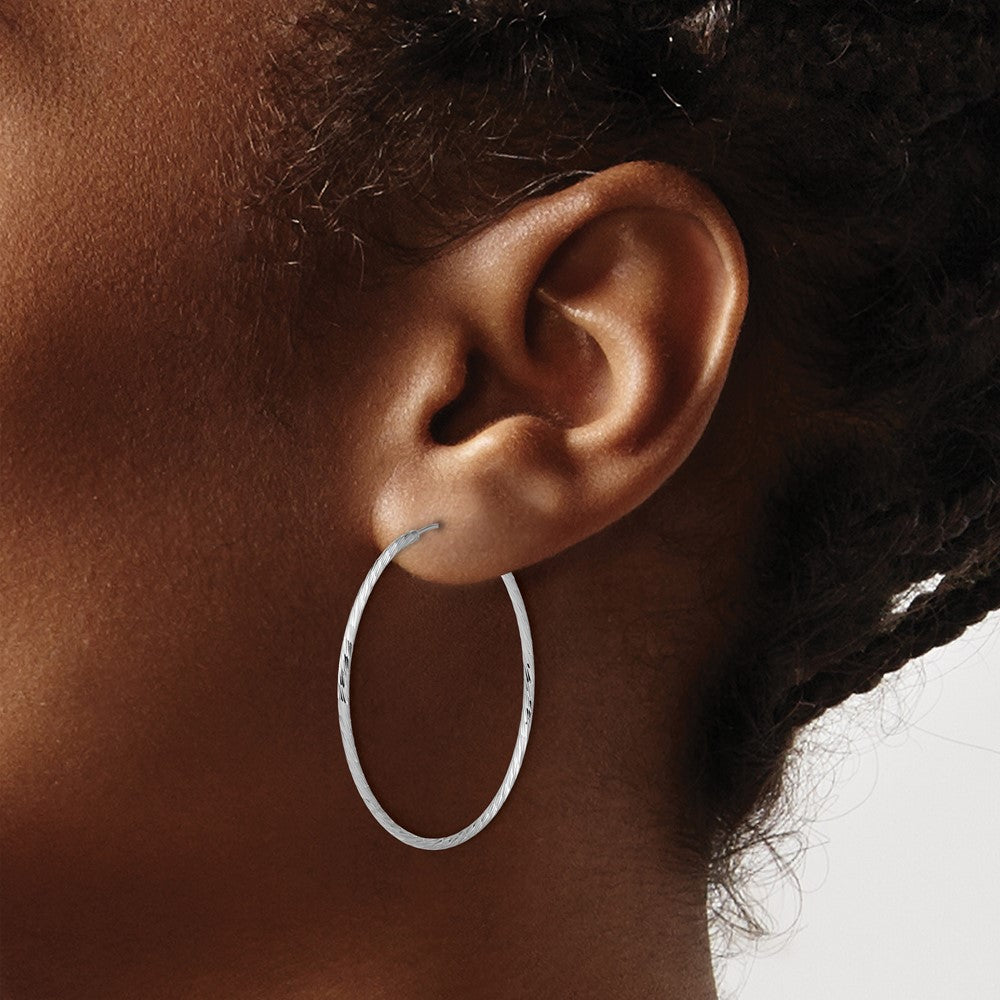SS Rhodium-plated Diamond-cut 1.25mm Endless Hoop Earrings