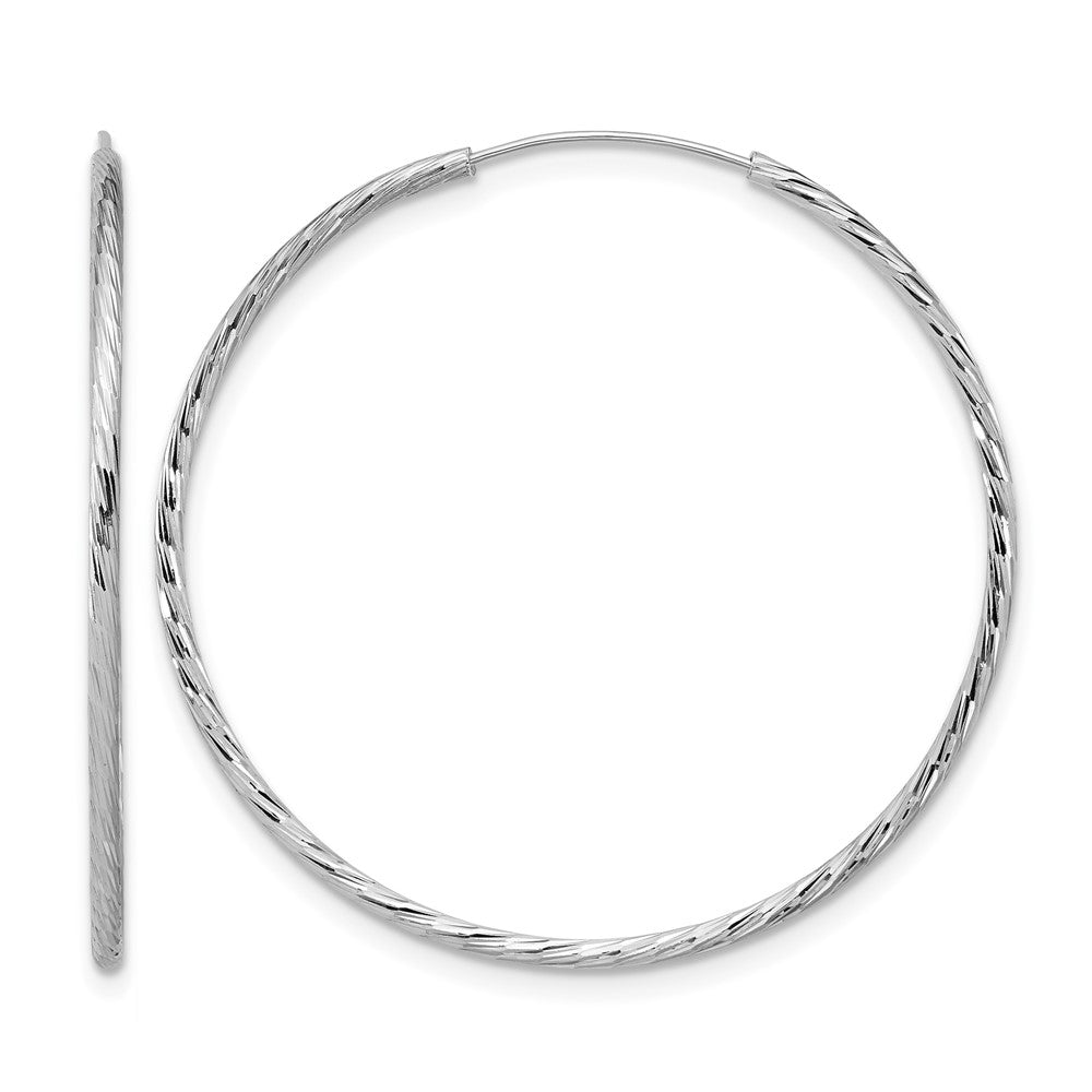 SS Rhodium-plated Diamond-cut 1.25mm Endless Hoop Earrings