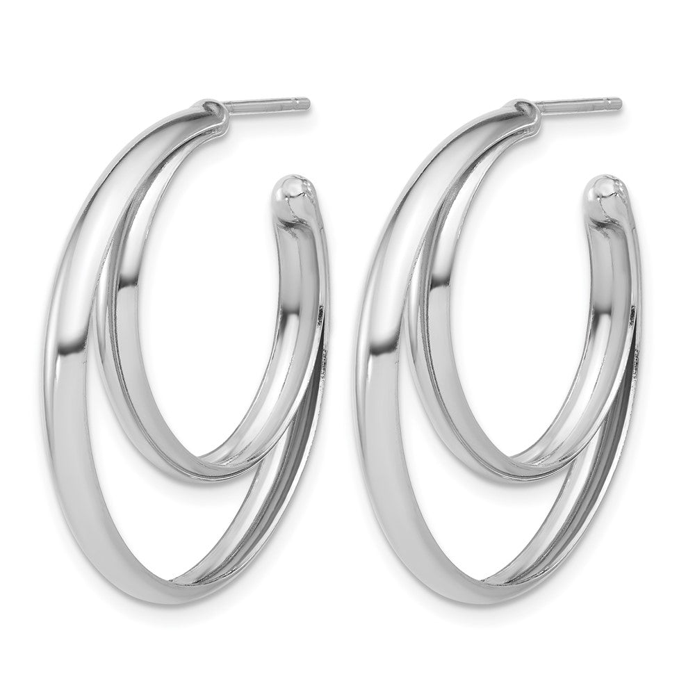 SS Rhodium-plated Polished 31.5mm Double Post J-Hoop Earrings