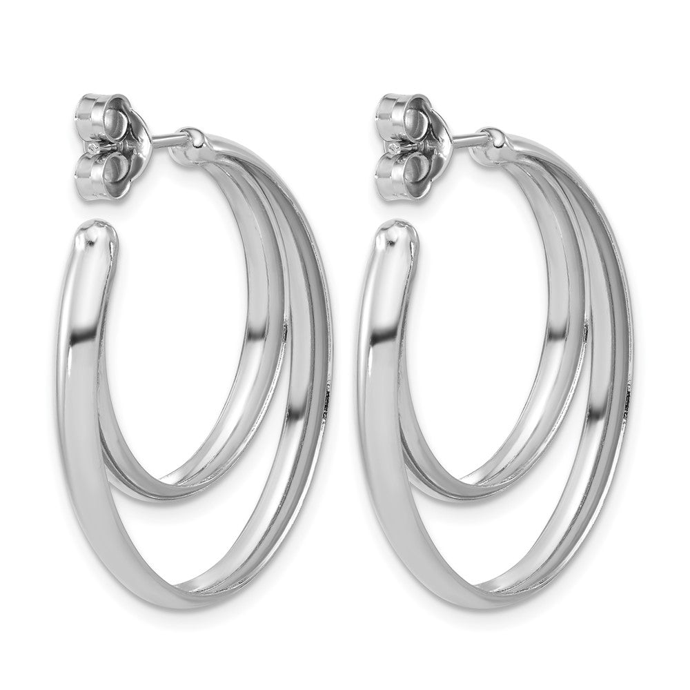 SS Rhodium-plated Polished 31.5mm Double Post J-Hoop Earrings