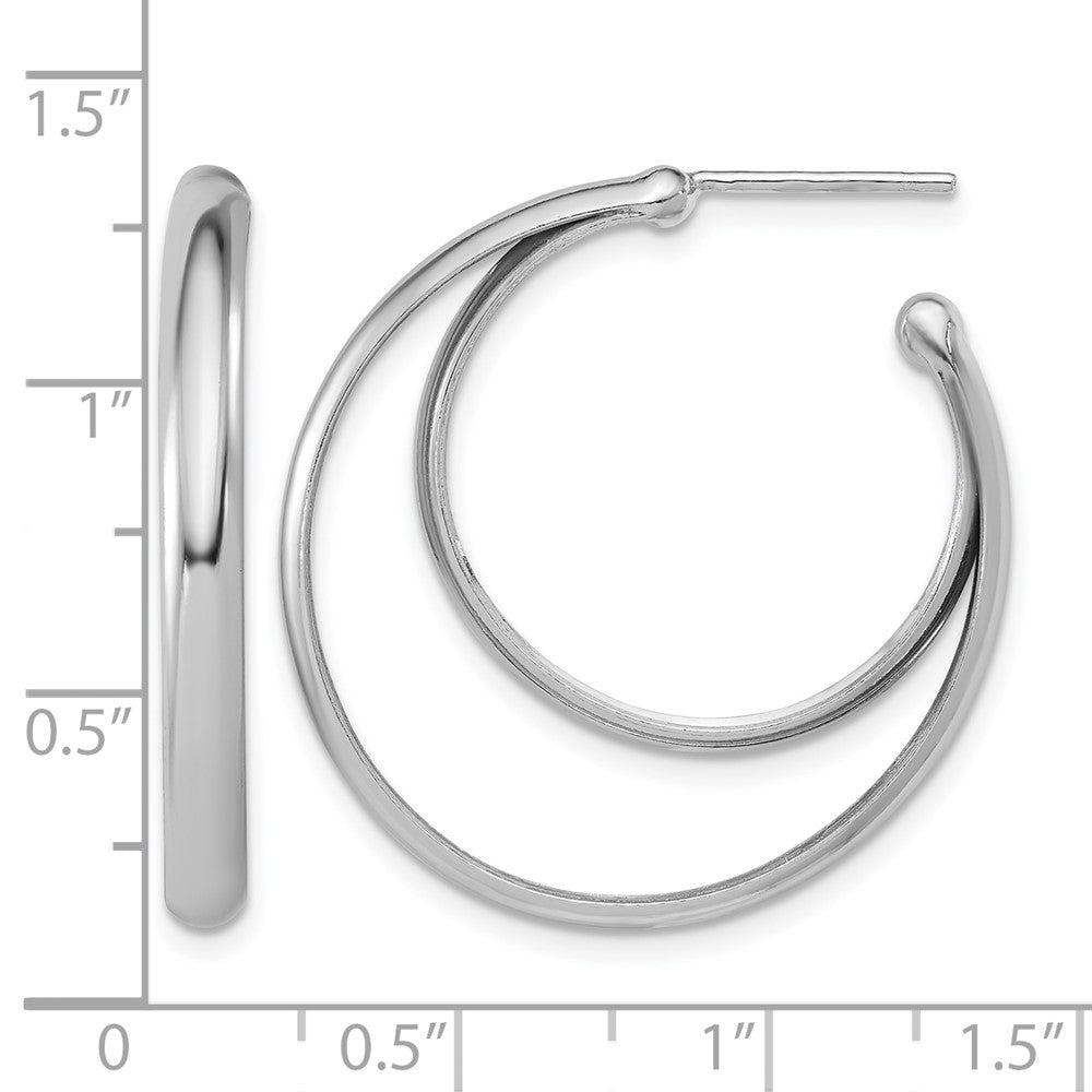 SS Rhodium-plated Polished 31.5mm Double Post J-Hoop Earrings