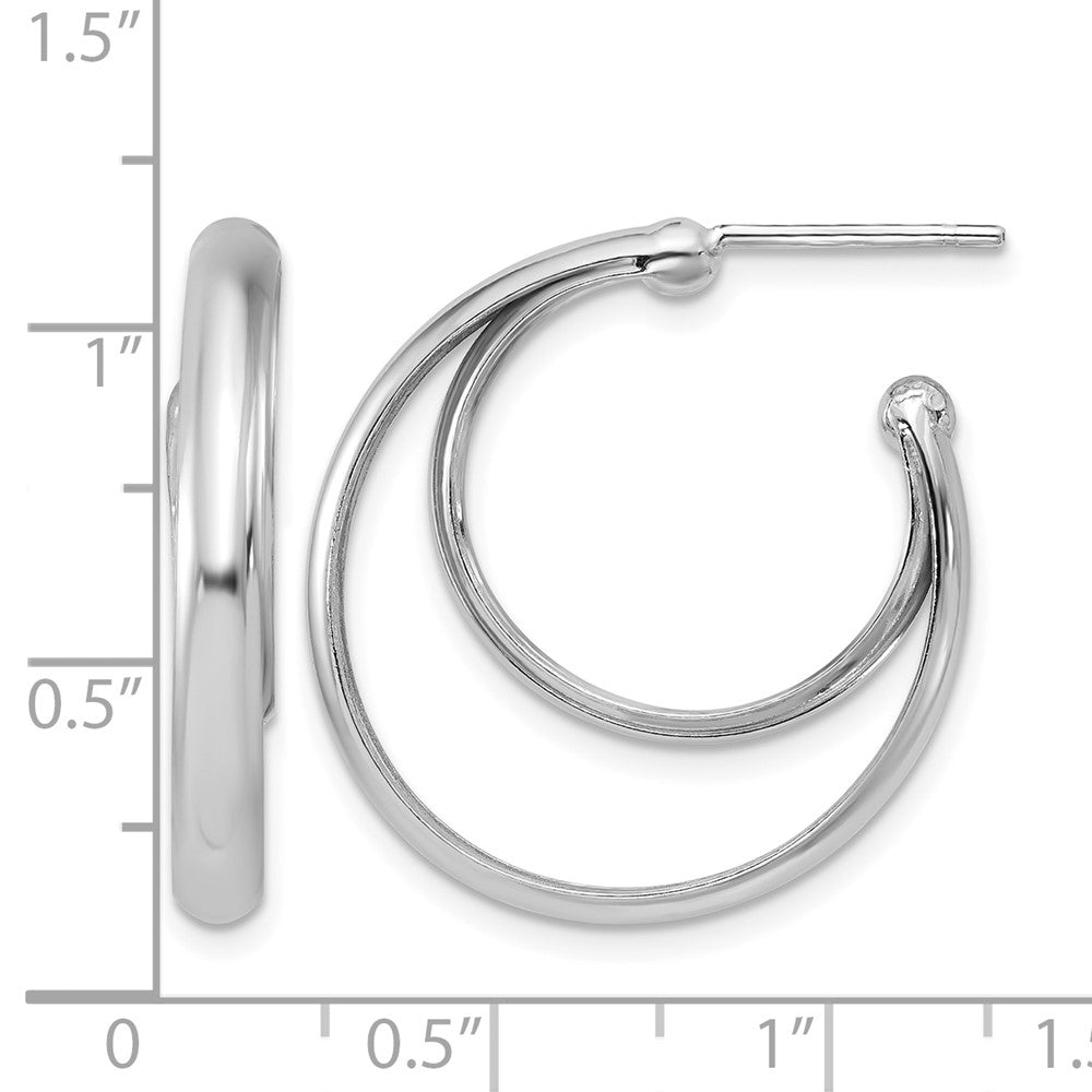 SS Rhodium-plated Polished 26mm Double Post J-Hoop Earrings