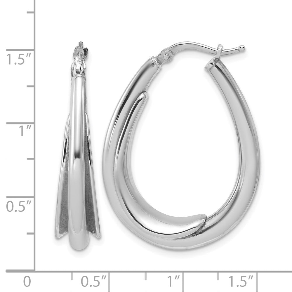 Sterling Silver Rhodium-plated Polished Fancy Oval Hoop Earrings