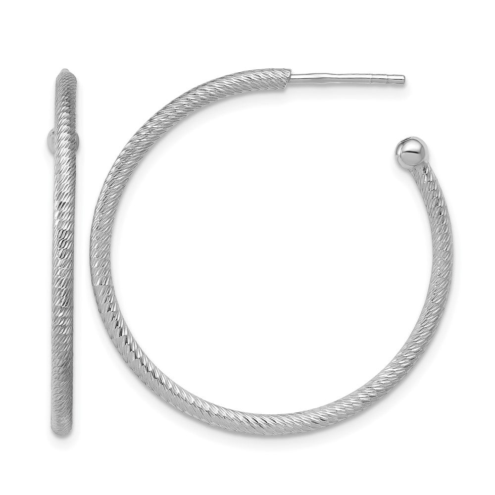 SS Rhodium-plated Diamond-cut 33x2mm Post C-Hoop Earrings