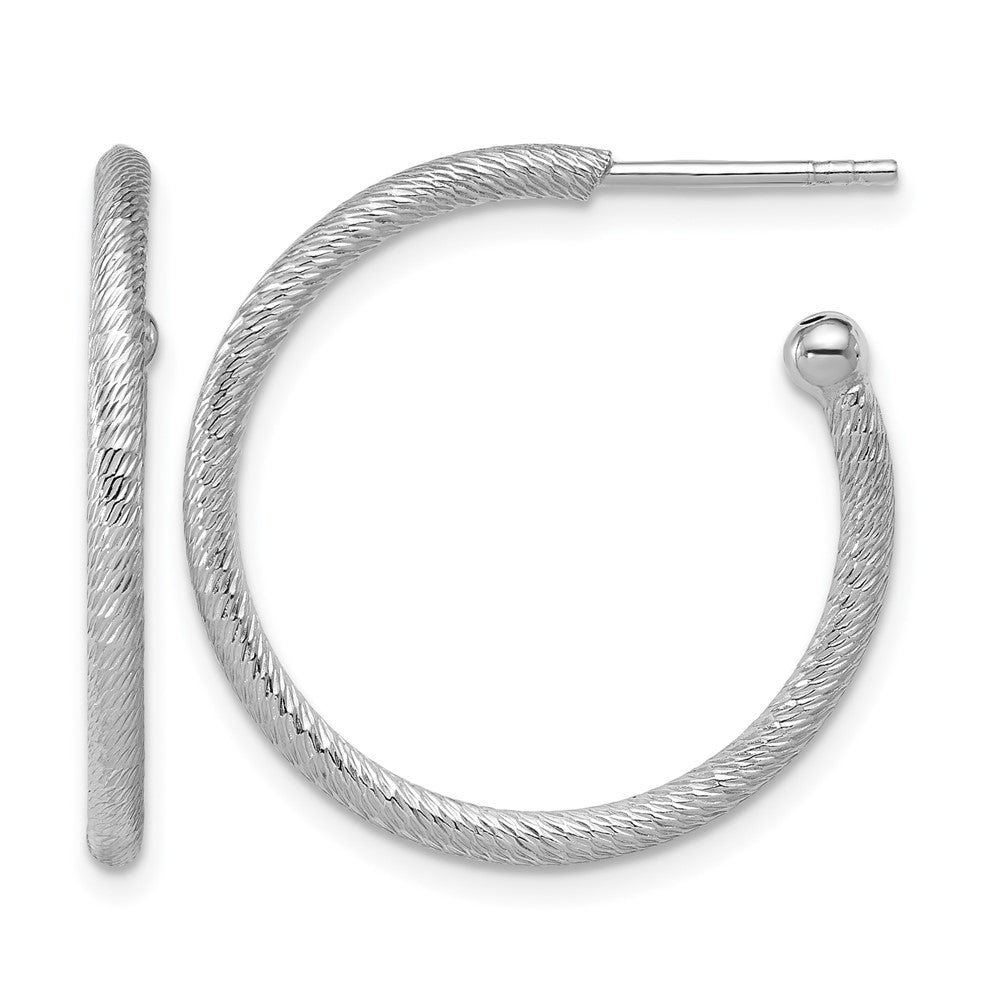 SS Rhodium-plated Diamond-cut 25x2mm Post C-Hoop Earrings